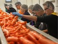 Volunteers with the Southwestern Ontario Gleaners process carrots in Leamington.  
DAN JANISSE