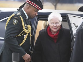 In this file photo from 2019, the Honourable Elizabeth Dowdeswell, Lieutenant Governor of Ontario, arrives at the Atlas Tube Centre in Lakeshore, on Tuesday, Feb. 26,  with her Aide de Camp Capt. Ray Joseph.