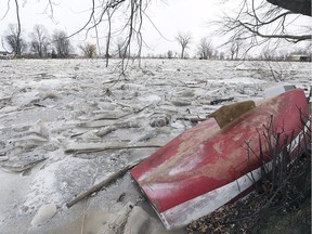 The ice-choked Thames River is shown Feb. 8, 2019, near Poppe Road in Chatham-Kent. Officials shut down access to the area.