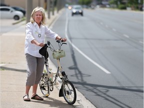 Lori Newton, executive director of Bike Windsor Essex seen at the corner of Wyandotte Street East at George Avenue in Windsor in May 2017.