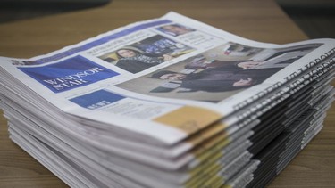 A stack of newspapers is pictured, Wednesday, Feb. 6, 2019.