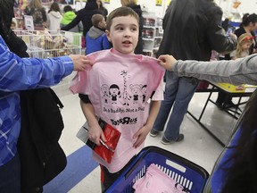 Lucas Walach, 8, is shown during the Pink Shirt Day event on Saturday, February 16, 2019. The event was held to encourage anti-bullying.
