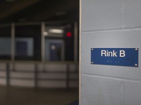 The lights are turned off at rink B at Forest Glade Arena, Tuesday, February 5, 2019.  The rink will be closed for several weeks while it undergoes repairs.