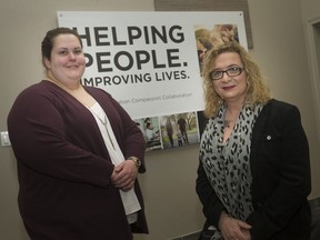 Jennifer Moore, left, manager of human resources at South Essex Community Council (SECC) and Jayce Carver, founder and executive director of W.E. Trans Support are pictured after the grand opening of W.E. Trans Support in Leamington, Tuesday, February 5, 2019.