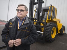 David Sellick, vice-president of Sellick Equipment Ltd., is pictured next to a S120 forklift on Feb. 4, 2019.  The top-selling forklift was featured in an auto salvage yard commercial that was set to appear during the Super Bowl, but it never aired.
