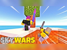 A promotional image for the game Skywars on the child-oriented online gaming platform Roblox.