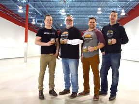 From left, homebrewers Kyle Blandford, Mike Barker, Matt Whitney, and Craig Brodie plan to transform an old East Sarnia department store into the Imperial City Brew House by the start of summer. When completed it will become Sarnia's second brewery, and the latest in a region bustling with craft beer-related activity. (Louis Pin/The Observer)