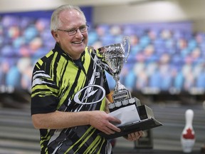 WINDSOR, ON. February 16, 2019. --   Mark Morand, winner of the senior division is shown with his trophy at The Molson Masters Bowling Classic at the REVS Rose Bowl on Saturday, February 16, 2019.