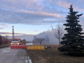 Handout/Chatham Daily News Firefighters battled a horse barn fire on Hornick Line, south of Tilbury, Ont. on early Saturday, March 16, 2019.