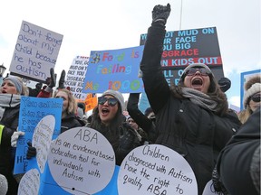 Hundreds gather at Queen's Park to protest the new Ontario Autism Program, in the hopes of reversing the Ford government's move to cap funding based on age and income on March 7, 2019.