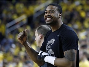 Michigan State forward Nick Ward pumps his fist as State defeats Michigan 77-70 during an NCAA college basketball game, Sunday, Feb. 24, 2019, in Ann Arbor, Mich.