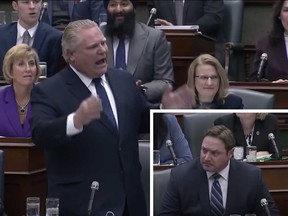 "He walks around as a tough guy, but he's nothing but a coward," said Ontario Premier Doug Ford about Essex MPP Taras Natyshak at Queen's Park on March 19, 2019.