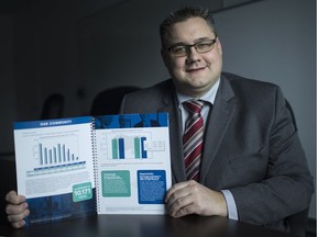 Record number employed. In this March 20, 2019, file photo, Justin Falconer, senior director at Workforce WindsorEssex, displays a chart showing population change from 2011-16 in the Communiy Labour Market Plan.