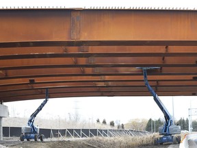 Construction work for the Gordie Howe International Bridge project is shown on Monday, March 18, 2019 in Windsor.