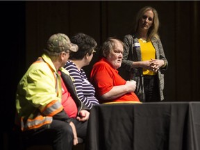 I Decide film subjects, from left, Larry Collard, Jessica Martin, and Richard Ruston, participate in a panel discussion while Stephanie Dickson, a staff lawyer at Legal Assistance Windsor, moderates after a showing of the film at the Capitol Theatre on Dec. 5, 2018.