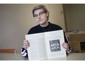 Modern woman. Kessia Carpenter, 23, a fourth-year history student at the University of Windsor, shows a Walkerville Collegiate Institute yearbook from 1924 at the Leddy Library on March 15, 2019.  Carpenter is researching the Modern Girl in Windsor and surrounding areas.