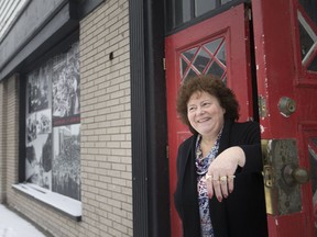 Mary Lambros, owner of the Walkerville Theatre, is pictured outside the former Monarch Mattress building on the corner of Wyandotte Street East and Gladstone Avenue on Feb. 27, 2019. Lambros is converting the building into a community art hub called the Walkerville Arts Centre.