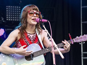 FILE - This July 14, 2018 file photo shows Jenny Lewis performing at the Forecastle Music Festival in Louisville, Ky. Lewis' latest album, "On the Line" will be released on Friday.