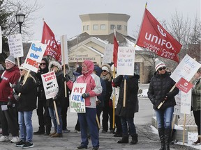 WINDSOR, ON. MARCH 4, 2019. --  Employees of Oak Park Terrace along with Unifor representatives held a rally on Monday, March 4, 2019, in front of the North Service Rd. facility. They were protesting low wages and the lack of a collective agreement.