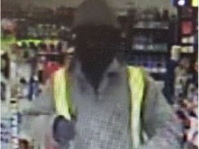 A person suspected of robbing five convenience stores in Windsor is seen here in a still from security footage at a business in the 1600 block of Tecumseh Road East on Thursday, March 7, 2019.