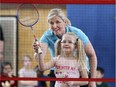 Former Canadian Olympic badminton player Charmaine Reid visited students at Marlborough Public Elementary School in Windsor on Thursday, March 21, 2019, to encourage them to pursue a healthy lifestyle. Reid demonstrated her badminton talents and highlighted the benefits of a healthy and active life. She is shown with grade 1 student Alysha Farrugia during the event.