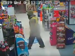 A security camera image of a masked man who robbed the Circle K convenience store at 1685 Tecumseh Rd. East on the morning of March 20, 2019. Police believe this individual is responsible for six recent robberies of this nature in Windsor.