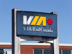 A VIA Rail sign at Windsor's Walkerville Station Wednesday.