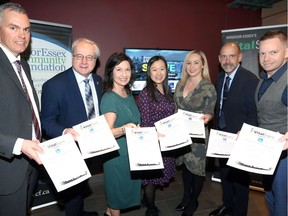 WindsorEssex Community Foundation members, along with local community leaders and partners, gathered at the Windsor Star News Cafe on April 4, 2019, to announce the release of the Windsor-Essex 2019 Vital Signs survey to the community. Jelle Donga, left, Dr. Charles Frank, Lisa Kolody, Wen Teoh, Rachelle Booth, Tom Touralias and Adam Patterson are shown at the survey launch on Thursday.