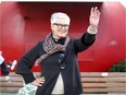 Leamington mayor Hilda MacDonald waves at a resident who offered congratulations while visiting the big tomato with her grandchildren October 23, 2018.