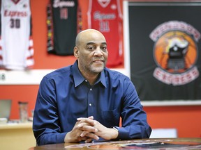 Getting stronger. Windsor Express coach Bill Jones is shown at the team's downtown Windsor offices on April 5, 2019. He's recovering after a major health scare.