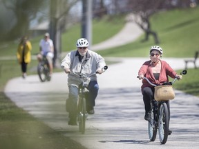 Cyclists stroll along Windsor's waterfront on a beautiful Easter Monday, April 22, 2019.