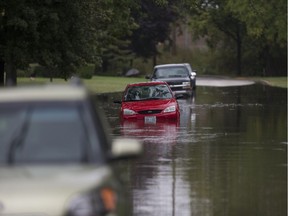 Flooding on Everts Avenue in South Windsor after torrential rainfall Aug. 29, 2017.