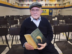 WINDSOR, ON. APRIL 29, 2019. --  Holocaust Survivor Pinchas Gutter is shown at Our Lady of Mount Carmel Catholic School in Windsor, ON. on Monday, April 29, 2019. He spoke to students about his experiences as a prisoner in a concentration camp during the Warsaw Ghetto Uprising.