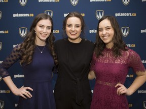 Carly Steer, far right, won the Banner Shield award on Tuesday over fellow nominees Mandy Brunet, left, and Brooke Davis, centre, at the University of Windsor Lancers Evening of Excellence athletic banquet on Tuesday.