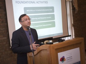 Dr. Wajid Ahmed, medical officer of health at the Windsor-Essex County Health Unit, speaks during a presentation of the Windsor-Essex Community Opioid and Substance Strategy 2018 annual report at the Fogolar Furlan Club on April 12.