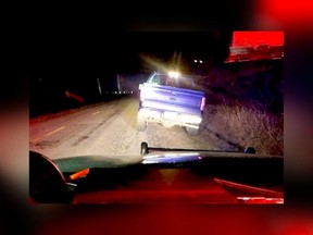 A blue pickup truck that Lakeshore OPP say registered a speed of 160 km/h in an 80 km/h zone on the night of April 5, 2019.