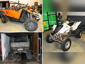 Images of the all-terrain vehicles and utility vehicles that OPP discovered at two Tecumseh businesses on March 26, 2019. The items were stolen from a Lakeshore business this year.