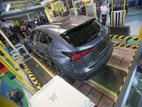 A Lexus NX300 is shown in the Visitor Centre following an announcement at the Toyota Motor Manufacturing Canada plant in Cambridge on April 29, 2019.