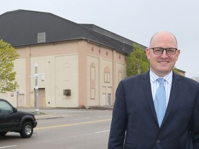Mayor Drew Dilkens stands near the historic Windsor Arena, May 3, 2019. Dilkens had announced "a request for expressions of interest" for other developers or buyers who could build on the property.