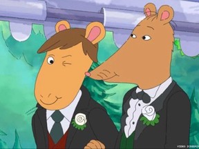 Screen shot from the PBS children's show Arthur episode in which teacher Mr. Ratburn gets married.