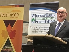 In this file photo from 2019, Tecumseh Mayor Gary McNamara participates in a news conference where the WindsorEssex Community Foundation and RBC announced $30,000 in funding to allow young people in Tecumseh and Leamington apply for grants of up to $15,000 in each town.