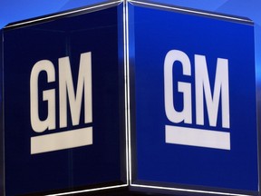 This file photo taken on January 11, 2005. shows the corporate logo for the General Motors Corporation during the North American International Auto Show in Detroit, Mich.