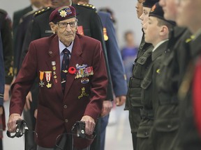 Second World War veteran Ralph Mayville performs the official inspection of the local army cadet corps during the event. annual ceremonial review on Sunday, May 26, 2019, at at the Major F.A Tilston Armoury.