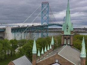 New roof coming. An aerial view of historic Assumption Church, shown May 10, 2019. A local builder has been chosen to begin the multimillion-dollar effort of restoring the 19th century Windsor icon.