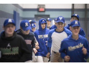 Members of the Riverside Royals 15U team practice at the Riverside Baseball Centre in preparation for Sunday's Elite Baseball League of Ontario opener.