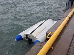 A boat that capsized at Leamington Marina on the afternoon of May 8, 2019.