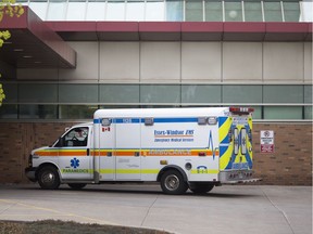 Ambulances are parked outside Windsor Regional Hospital - Ouellette Campus, Thursday, May 2, 2019.