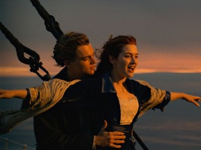 This image released by Paramount Pictures shows Leonardo DiCaprio, left, and Kate Winslet in a scene from "Titanic."