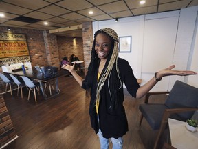 Towela Okwudire, founder and director of French Lit. on Pelissier Street in downtown Windsor, is shown at the organization's grand opening on Sat. May 4, 2019.