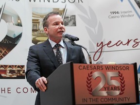 Kevin Laforet, regional president of Caesars Entertainment, speaks at Caesars Windsor for the casino's 25th anniversary on Tuesday, May 14, 2019.
